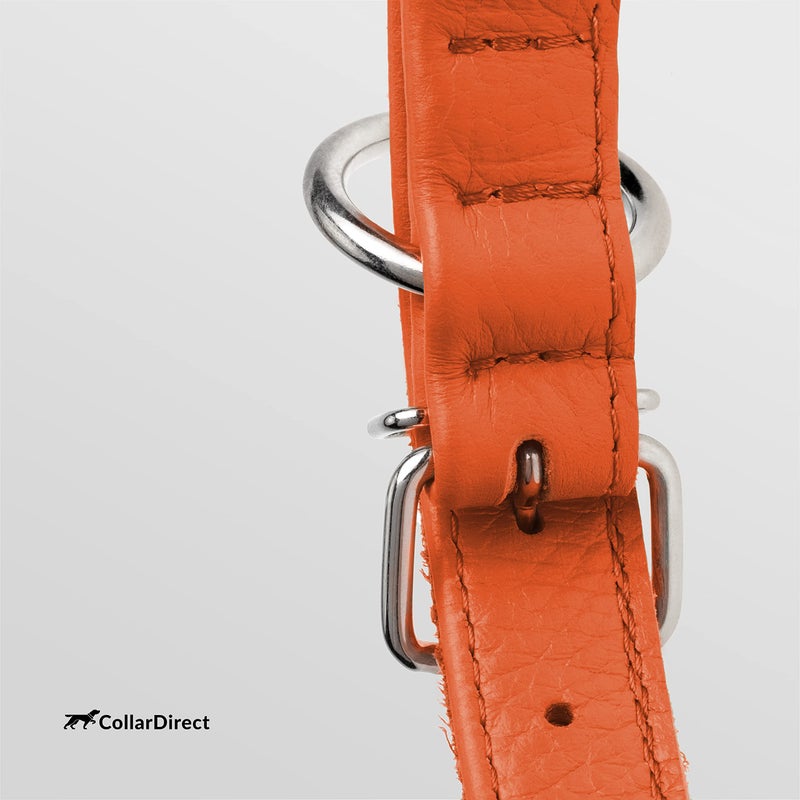 CollarDirect Rolled Leather Dog Collar, Soft Padded Round Puppy Collar, Handmade Genuine Leather Collar Dog Small Large Cat Collars 13 Colors (15-19 Inch, Orange Textured) - Image 3